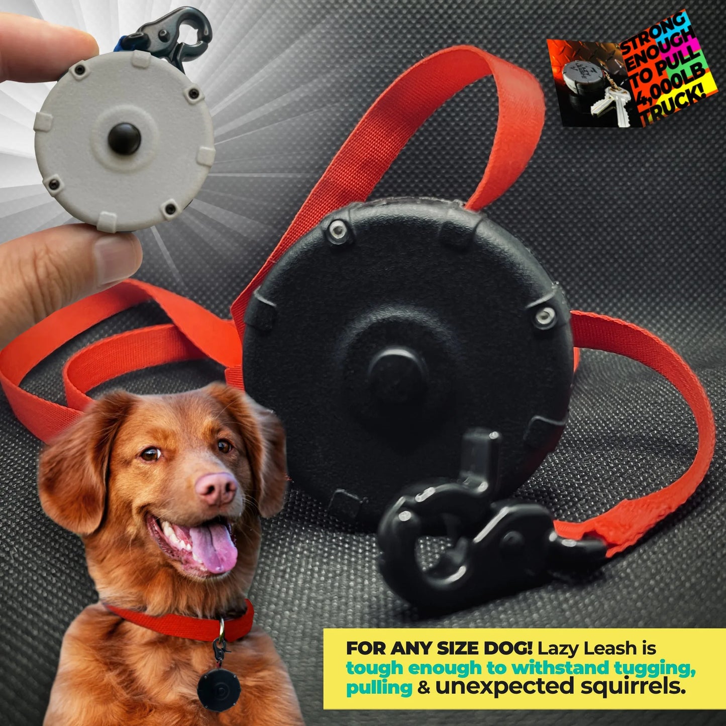 Safe & Easy Lightweight Heavy-Duty Wearable Mini Clip-On Adjustable Power Leash! Off-Leash Dog Walking Hiking Training & Travel