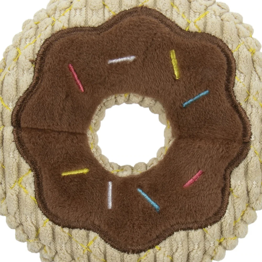 Durable Squeaky Plush Dog Toy Chocolate Donut Chew Small Breeds