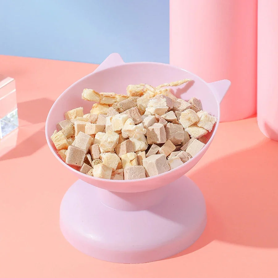 Pet feeding and drinking bowl, high footed slanted mouth bowl,