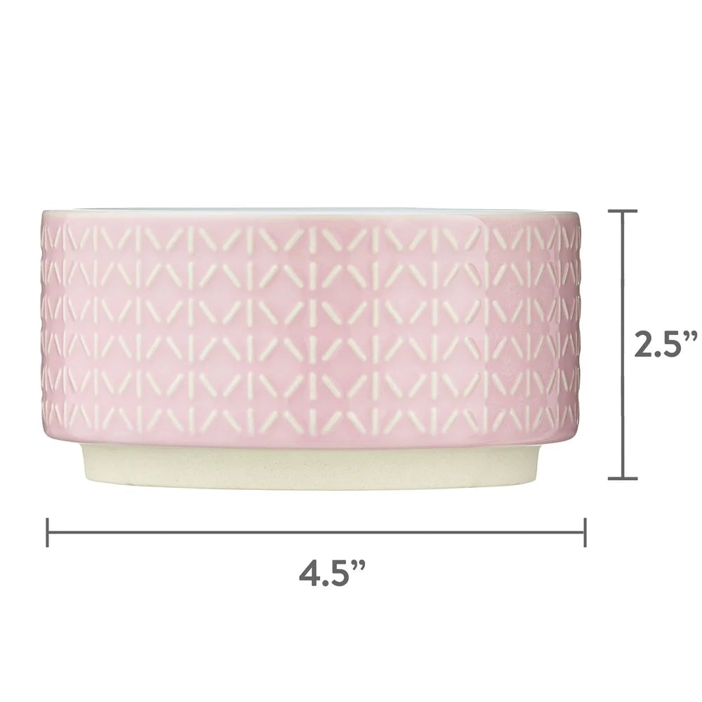 2 Pack Small Ceramic Pet Bowl Durable Dishwasher Safe Dog Feeding Bowl 12oz Pink Colorful Design Easy Clean