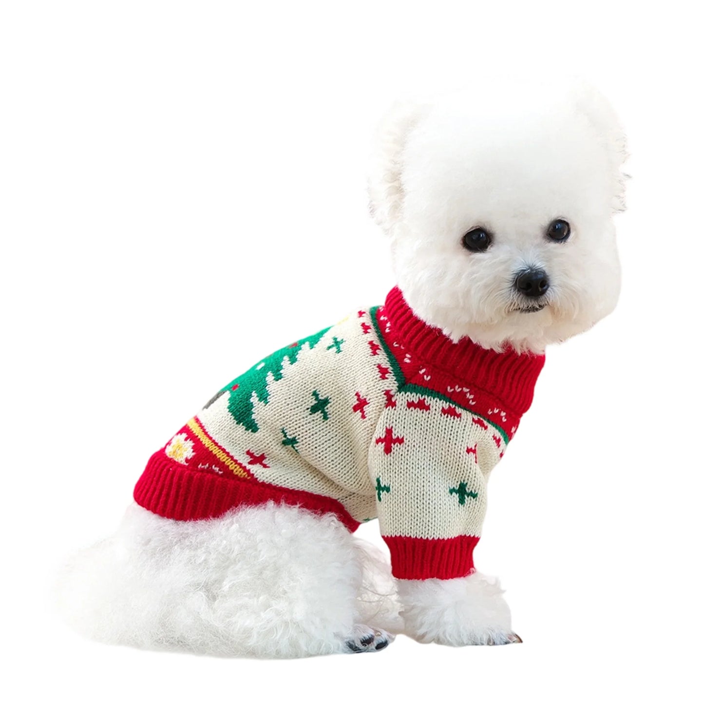 Christmas Reindeer Dog Sweater. Winter Holiday Clothes for Small Dogs Festive Xmas Tree Design Cozy Knit