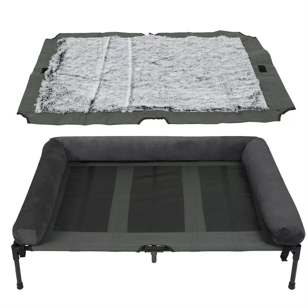 Outdoor Elevated Bed. Cooling Lounger. Mesh Cot perfect for Camping. Bed with Detachable Plush Bolster