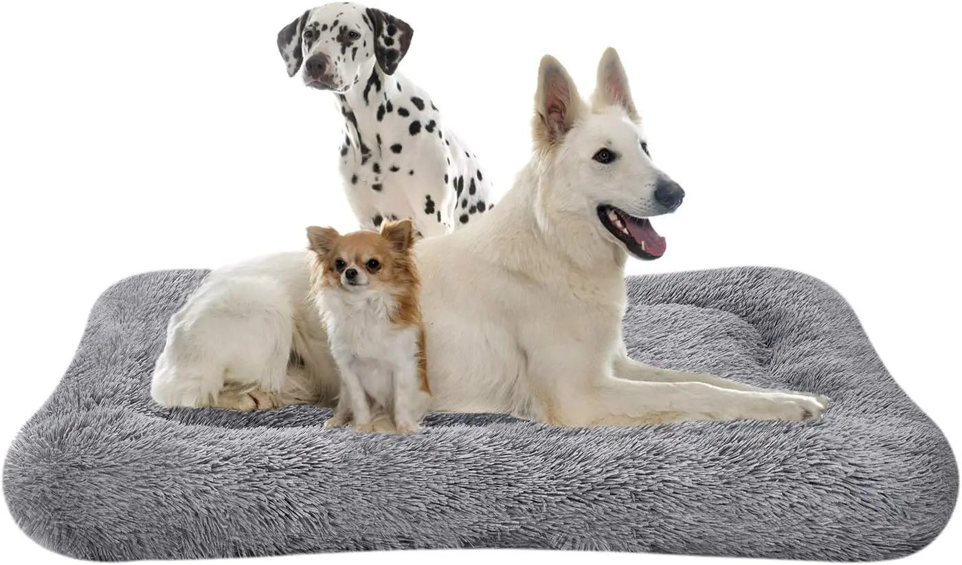 Deluxe Plush Bed. Cushion Crate Mat, Fluffy Comfy Kennel Anti-Slip Washable Pad for Medium Large X-Large Dogs