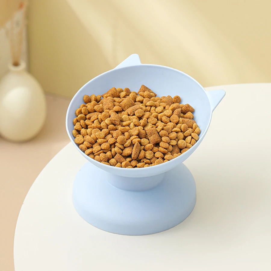 Pet feeding and drinking bowl, high footed slanted mouth bowl,