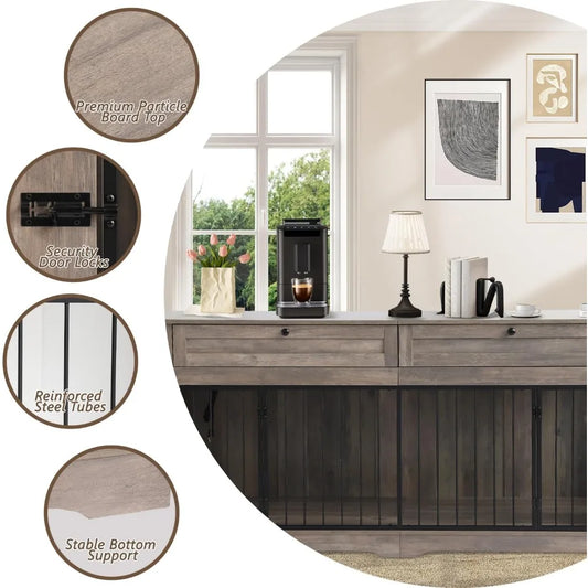 Wooden Dog Cage End Table with Charging Station Heavy Duty Indoor