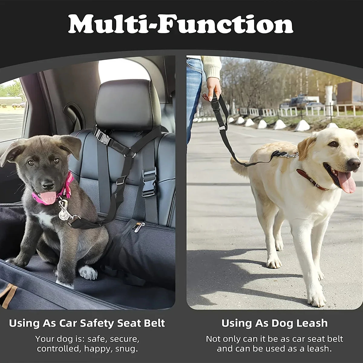 Nylon Two-in-one Dog Seat Belt. Adjustable, Backseat, Solid Color