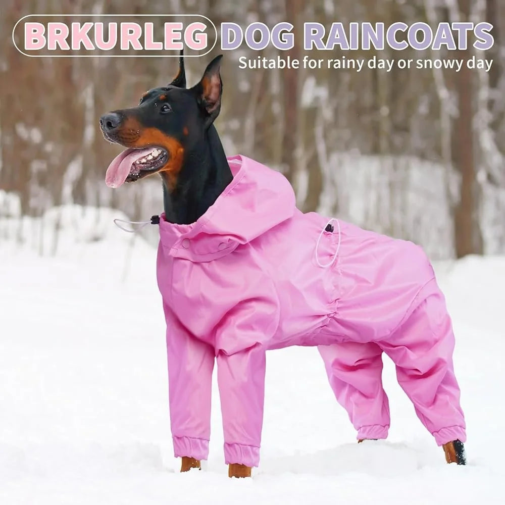 Rain Jacket Waterproof Dog Coat 4 Legs with Leash Hole Lightweight Reflective Poncho