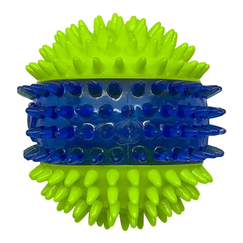 LED Light Up Squeaky Ball Dog Toy with Dental Spikes Soft Interactive Night Play Fetch Game