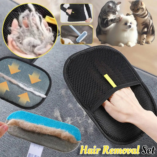 Pet Hair Removal Tool Set Reusable Static Removal Gloves, Double-Sided Grooming Gloves
