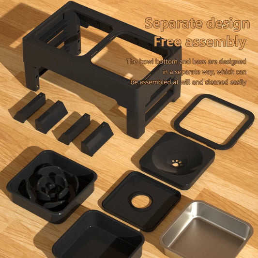 3 In1 Pet Dog Stainless Steel Slow Feed Drinking Water Bowls Anti Knock Adjustable Height