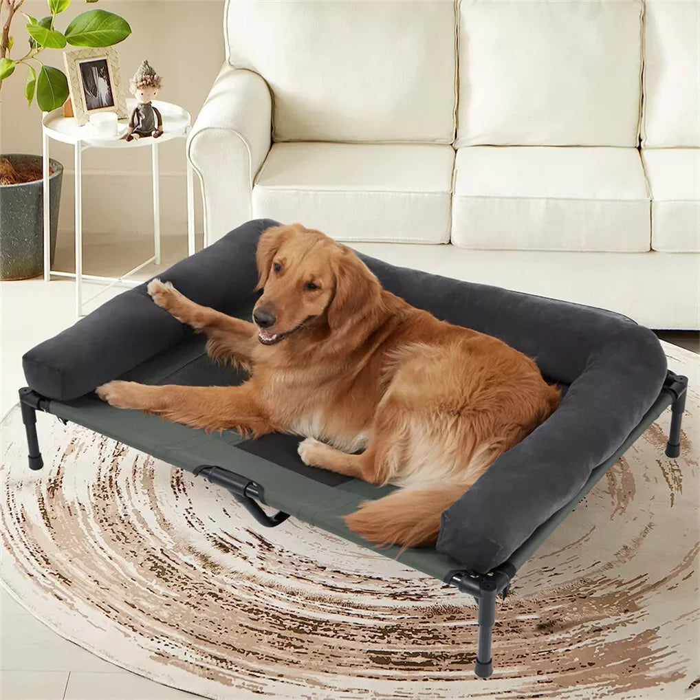 Outdoor Elevated Bed. Cooling Lounger. Mesh Cot perfect for Camping. Bed with Detachable Plush Bolster