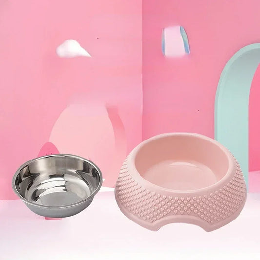 Feeding Bowl. Drinking Dish, Stainless Steel Sealed Bowl Pink Green Blue With Heart-Shaped Pattern