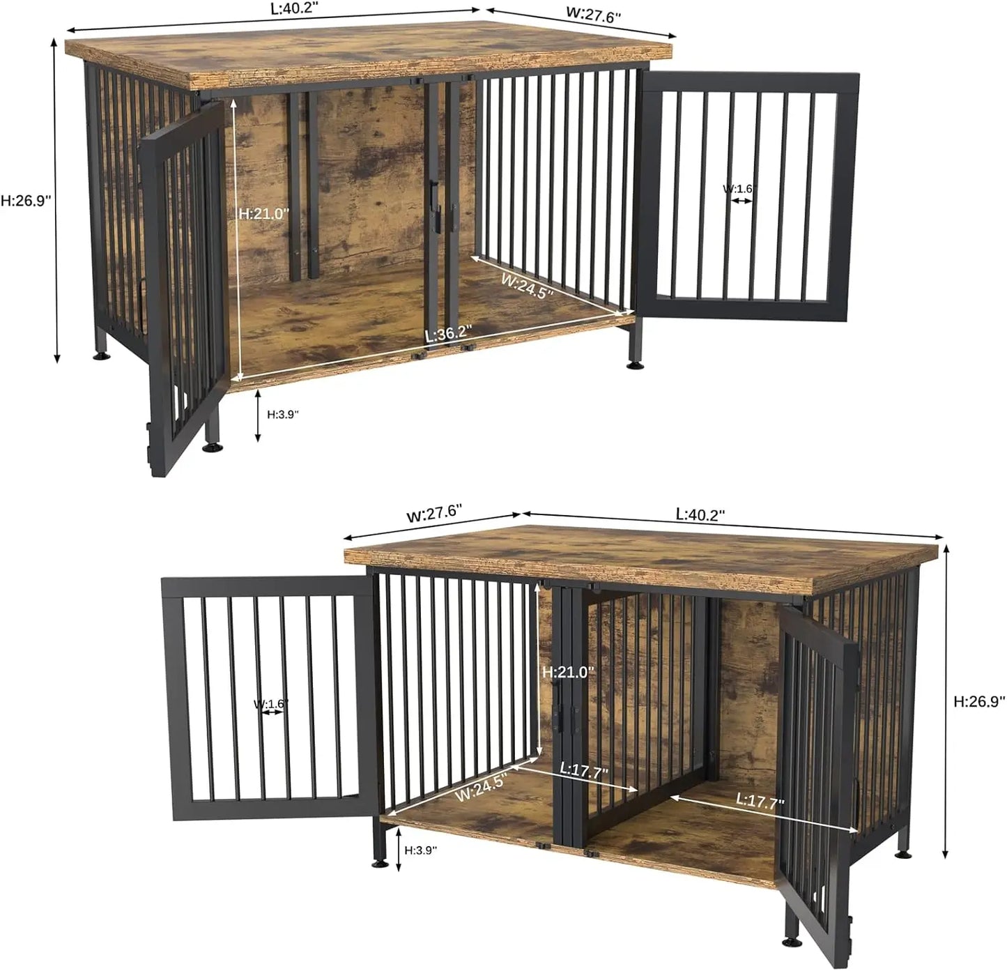 Crate with Divider for 2 Small or 1 Dog, Furniture Style Kennel Indoor Cage with Removable Panel (Int.dims:36.2”Wx24.5”Dx21”H),