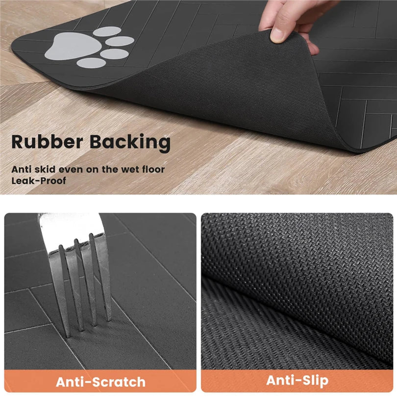 Feeding Placemat for Food and Water Bowl, with Waterproof Rubber Backing, Quick Dry Water Mat for Dog Cat
