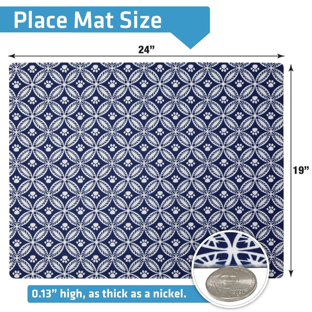 Waterproof Dog Food Mat Slip-Resistant Stain Resistant Absorbent Feeding Mat Machine Washable Protects Floors Durable 19x24in