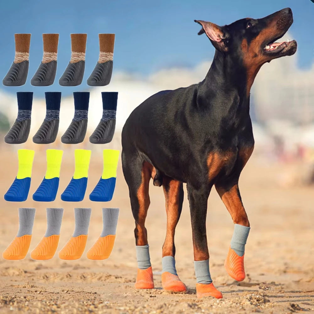 4Pcs Outdoor Dog Boots Paw Protector Comfortable Waterproof Shoes Anti-slip Boots For Small Medium Large Dogs