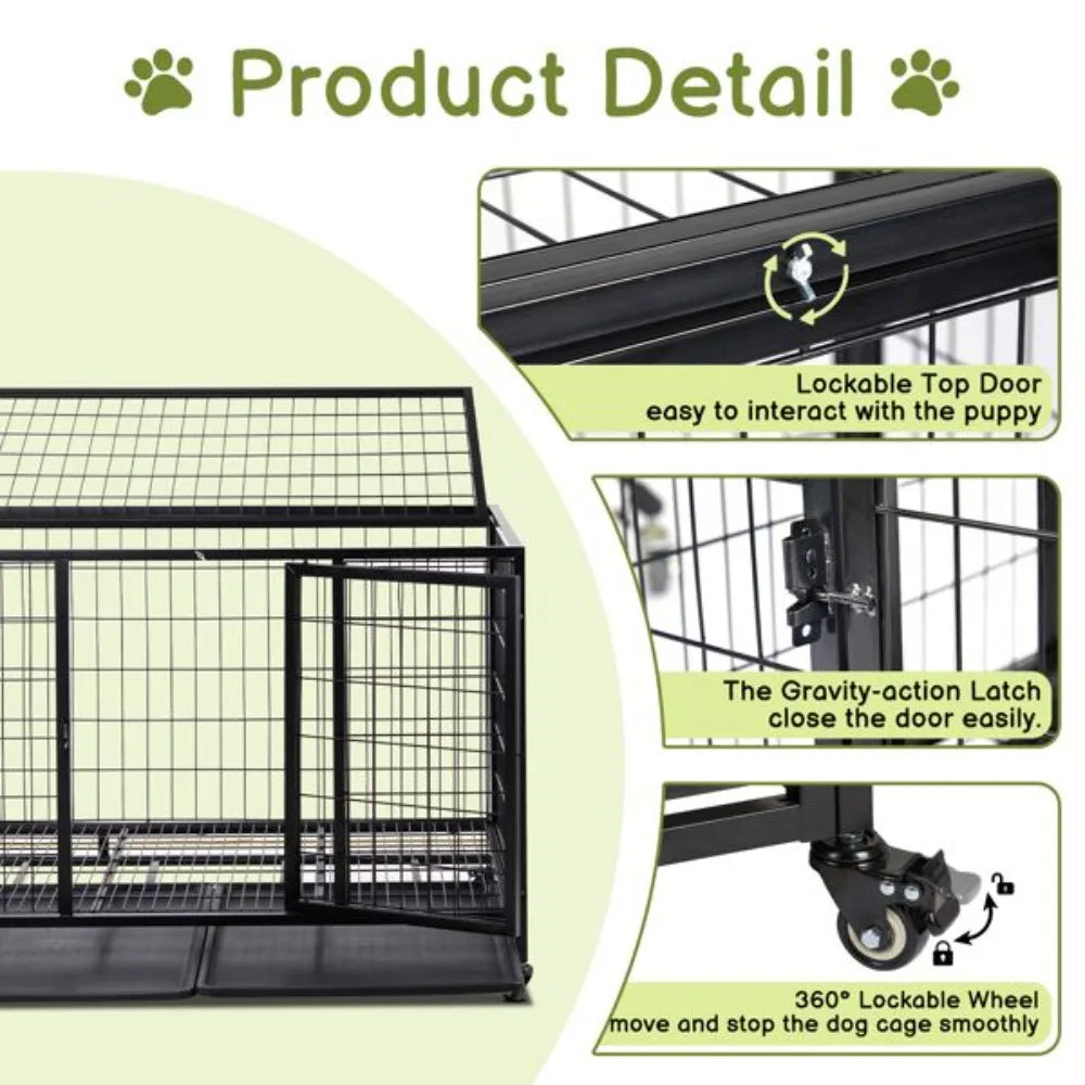 42" Heavy Duty Dog Crate, Metal for Medium To Large Dogs with Double Doors