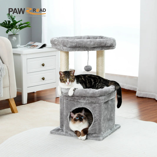 This Cat Tree Tower is designed for 1–2 indoor cats to play, rest, and climb in comfort. Featuring a cozy condo, wide top perch, natural sisal posts, soft plush fabric, and a playful pom-pom, it’s the perfect all-in-one s
