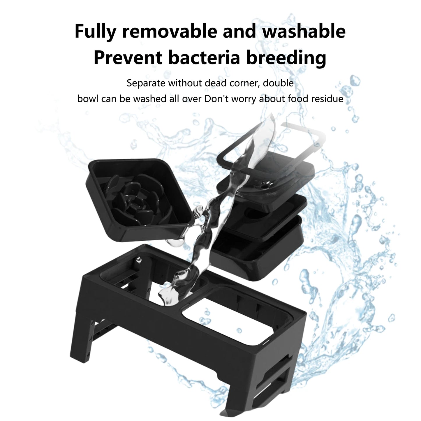 3 In1 Pet Dog Stainless Steel Slow Feed Drinking Water Bowls Anti Knock Adjustable Height