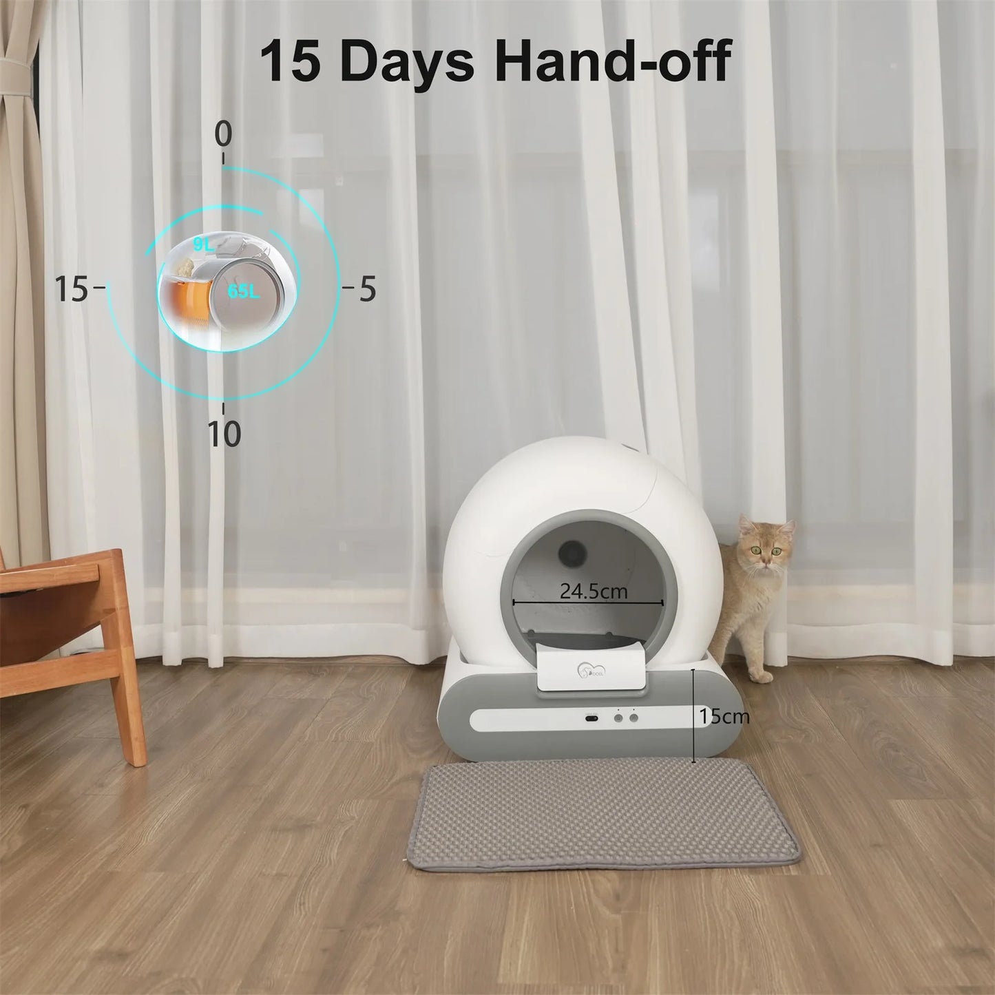 The Automatic Cat Litter Box is a smart, self-cleaning solution for multiple large cats. With app control, a built-in litter mat, and efficient waste management, it keeps your home clean while giving your cats a convenient an