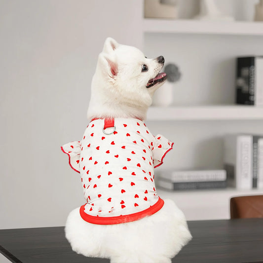 Adorable Puppy Tank Top with Polka Dot Pattern and Ruffle Sleeves