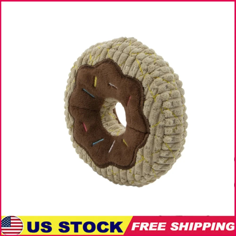 Durable Squeaky Plush Dog Toy Chocolate Donut Chew Small Breeds