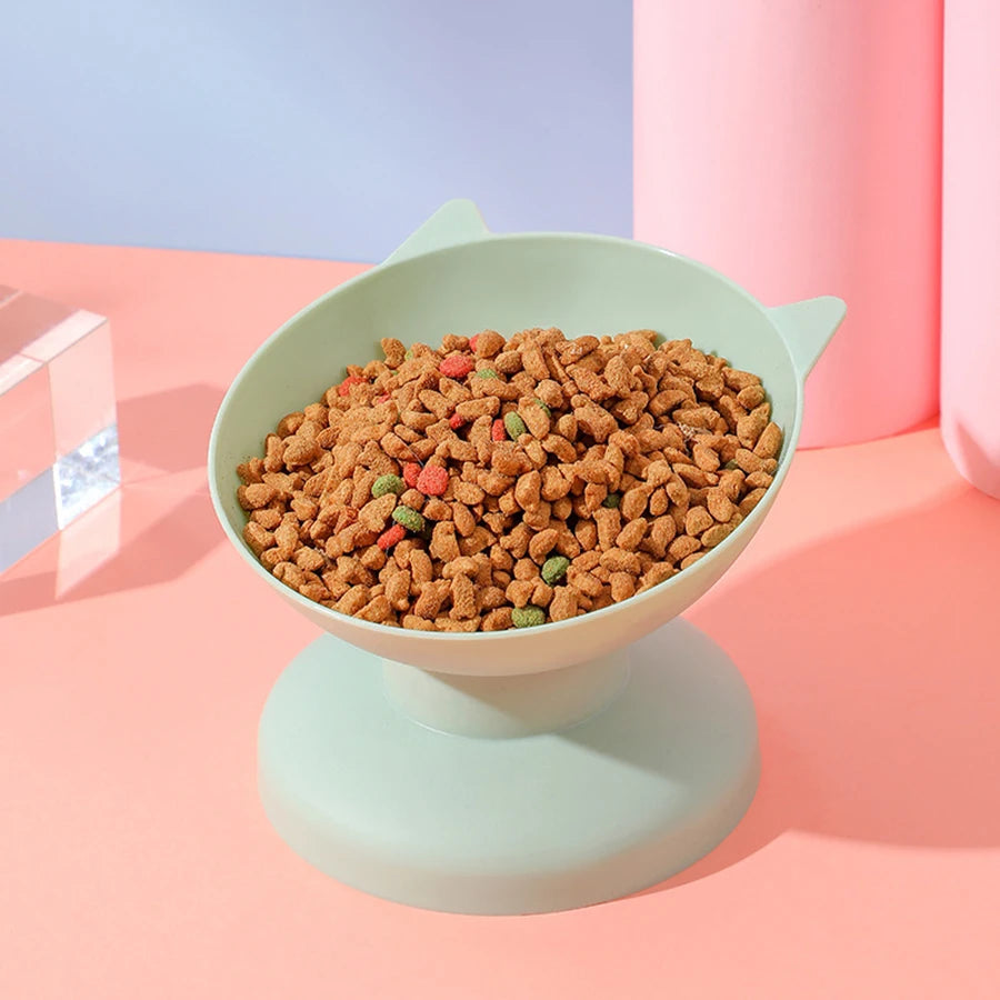 Pet feeding and drinking bowl, high footed slanted mouth bowl,