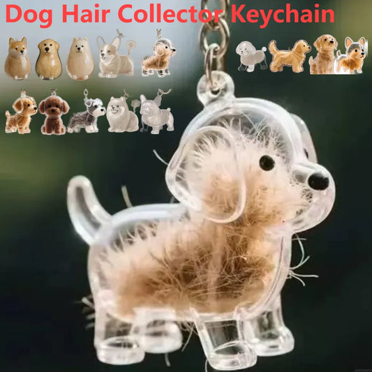 Cartoon Dog Shape Dog Hair Storage Box Transparent Hair Grooming Pet Hair Keychain Pendants or Backpacks