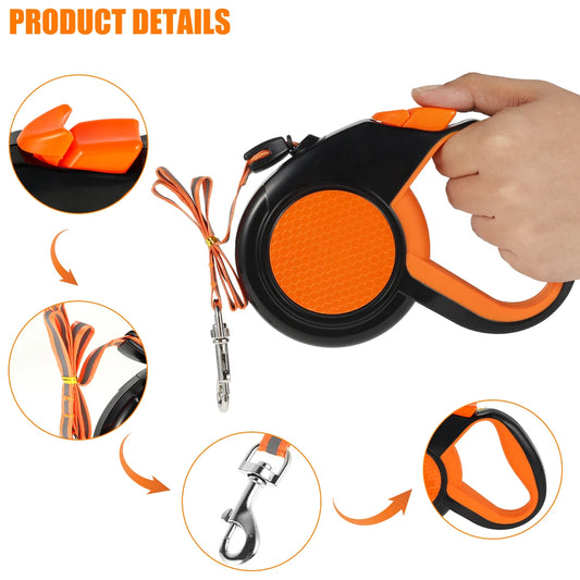 8M Retractable Dog Lead Heavy Duty Walking Leash with Strong Reflective Tape Non-Slip Handle for Small Medium Large Dogs