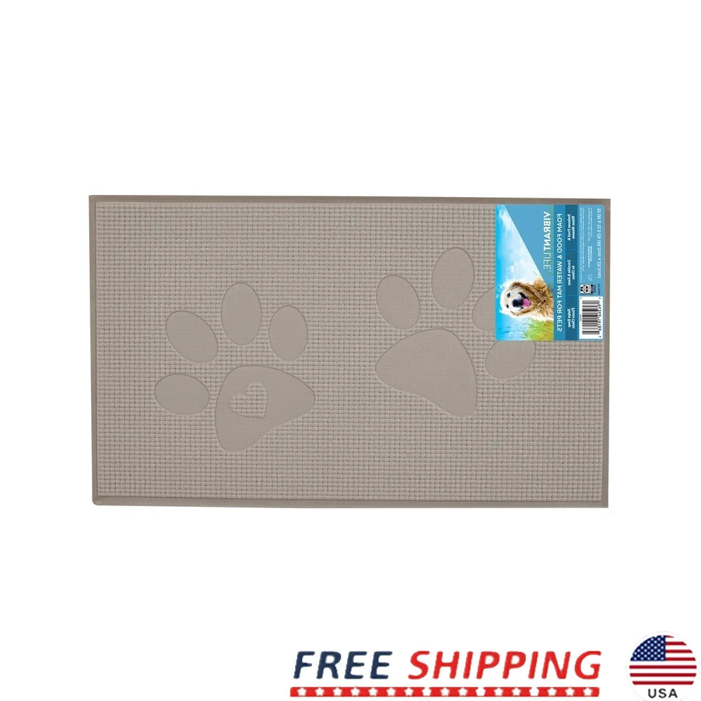 Foam Dog Bowl Mat with Paw Print Design Non-Skid Back Easy Clean Cushiony Rectangle Shape Floor Protector