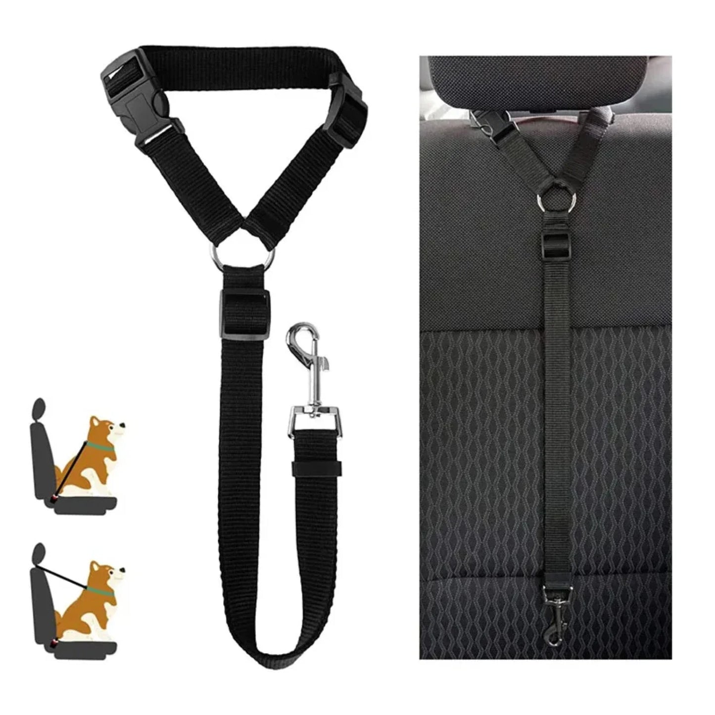 Two-in-one Nylon Adjustable Dogs Harness, Collar. Car Seat Belt Lead Leash