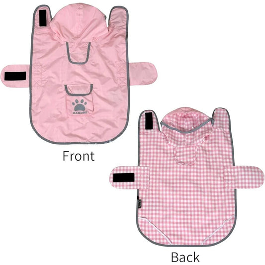 Waterproof Reversible Dog Raincoat Slicker with Reflective Trim Hood Leash Hole Outdoor Use