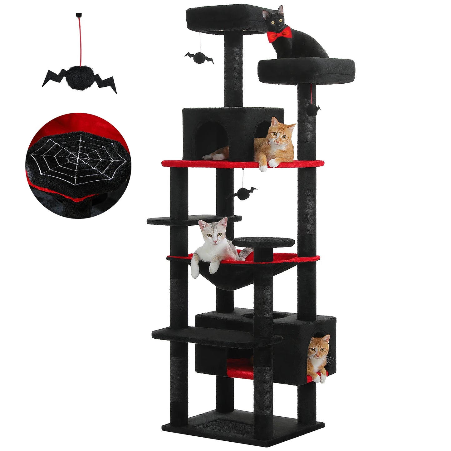 This Large Cat Tree and Tower is perfect for indoor cats to play, climb, and relax. Featuring sisal-covered scratching posts, spacious hammocks, padded perches, cozy condos, and engaging cat toys, it provides endless entertai