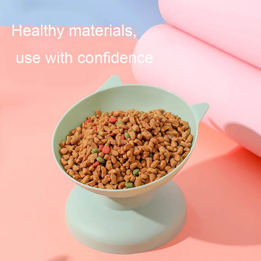 Pet feeding and drinking bowl, high footed slanted mouth bowl,