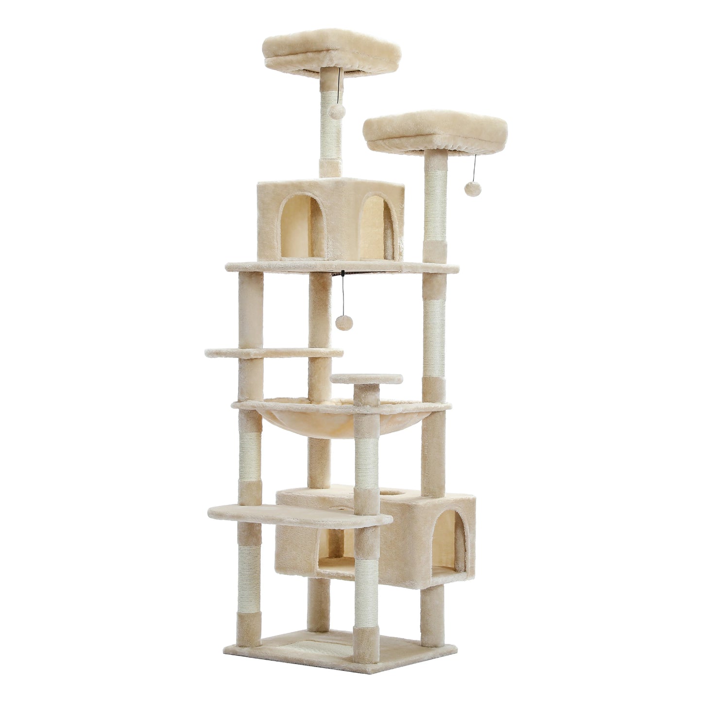This Large Cat Tree is the ultimate multi-level playground for indoor cats. Featuring plush condos, sturdy scratching posts, cozy perches, and spacious caves, it provides endless entertainment, comfort, and climbing fun for y