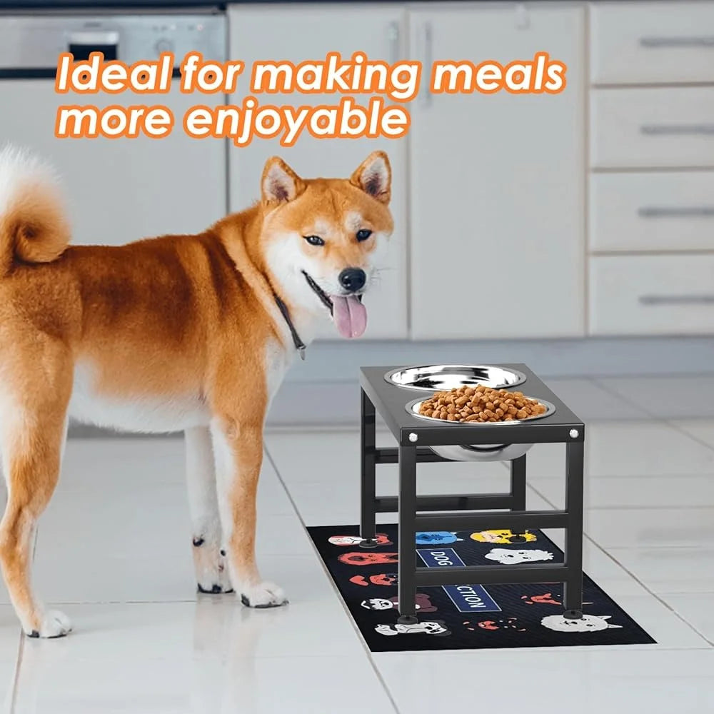 Metal Elevated Dog Bowls with Raised Stand and Spill-Proof Mat Comfortable Feeding Height with Stainless Steel bowls
