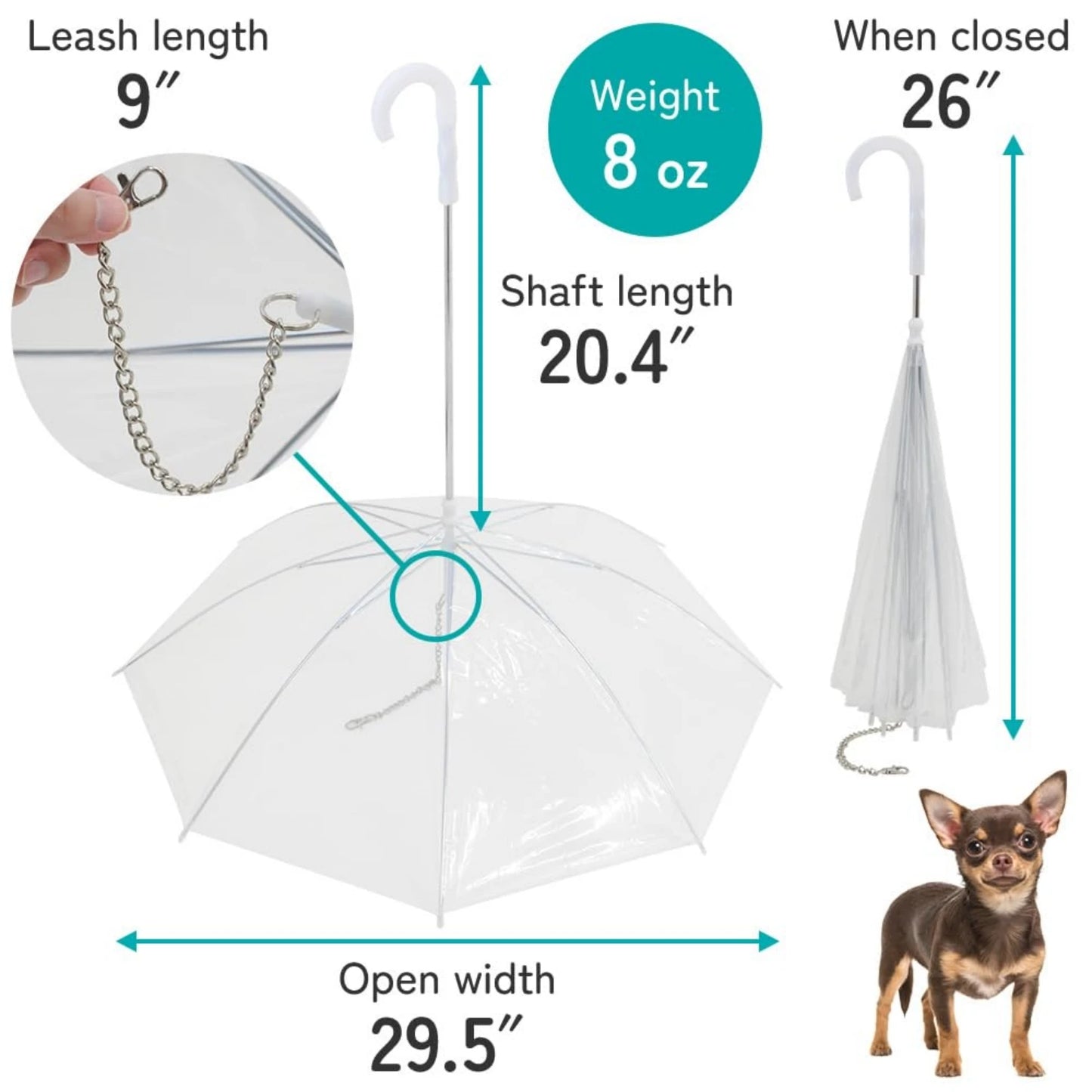 Dog Umbrella with Metal Chain,  Small Dogs Foldable Pet Dog Umbrella with Traction Rope Chain