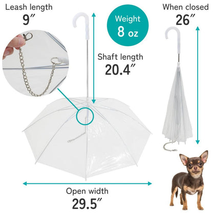 Dog Umbrella with Metal Chain,  Small Dogs Foldable Pet Dog Umbrella with Traction Rope Chain