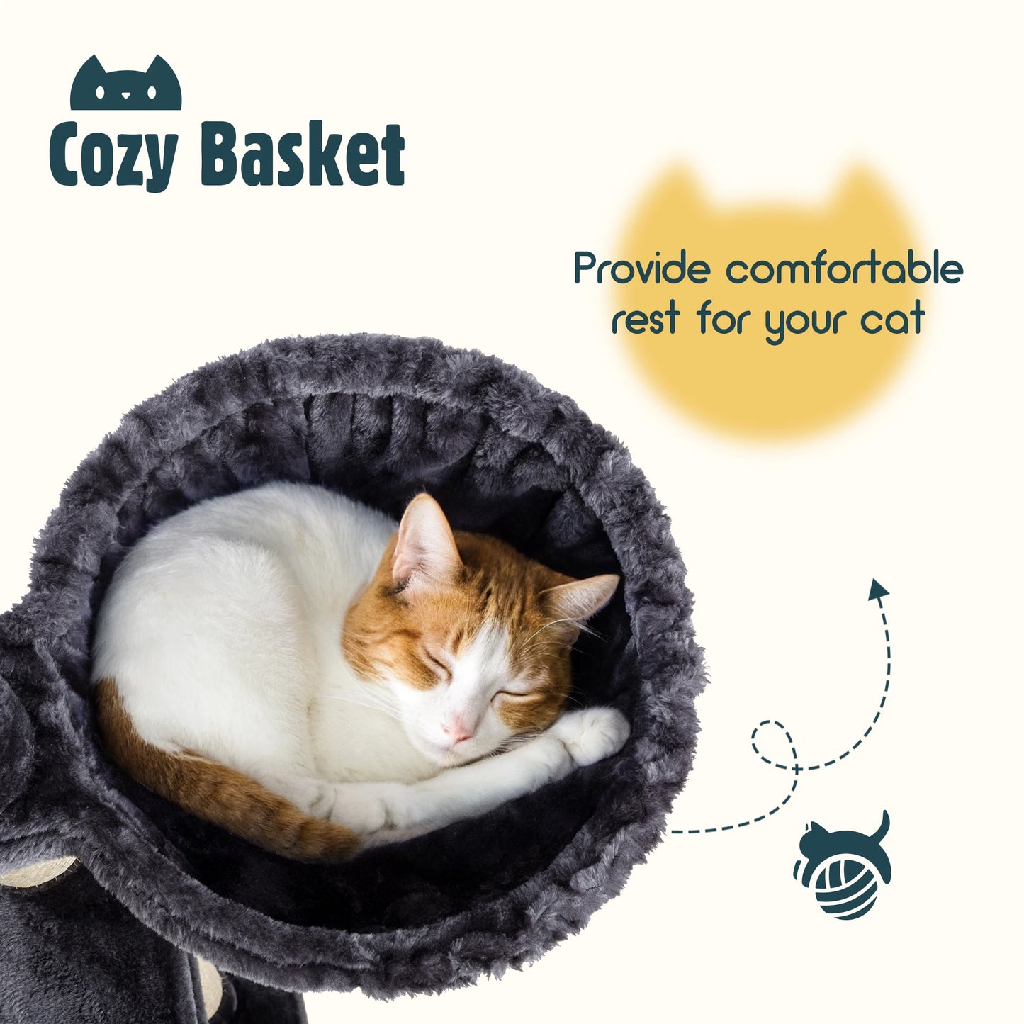 Give your cats the ultimate playground with the 65-inch Multi-Level Cat Tree Tower, featuring cozy plush perches, fun baskets, and durable sisal scratching posts for endless climbing, lounging, and playtime!