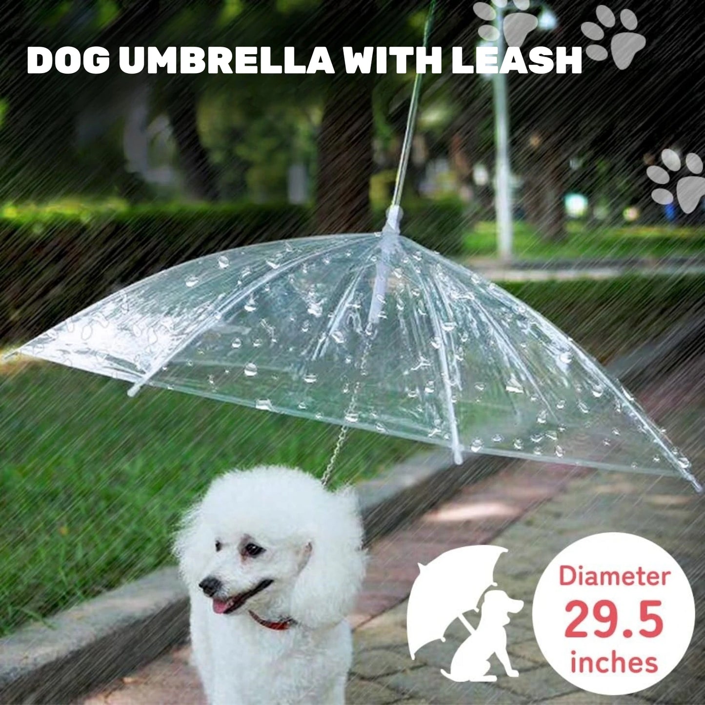 Dog Umbrella with Metal Chain,  Small Dogs Foldable Pet Dog Umbrella with Traction Rope Chain