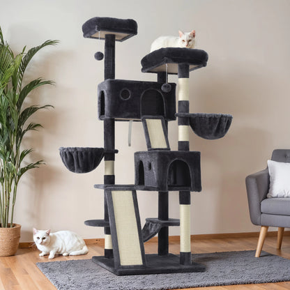 Give your cats the ultimate playground with the 65-inch Multi-Level Cat Tree Tower, featuring cozy plush perches, fun baskets, and durable sisal scratching posts for endless climbing, lounging, and playtime!