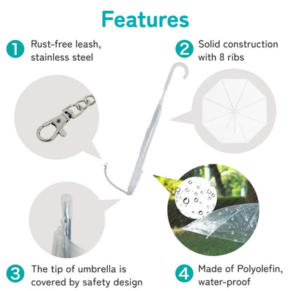 Dog Umbrella with Metal Chain,  Small Dogs Foldable Pet Dog Umbrella with Traction Rope Chain