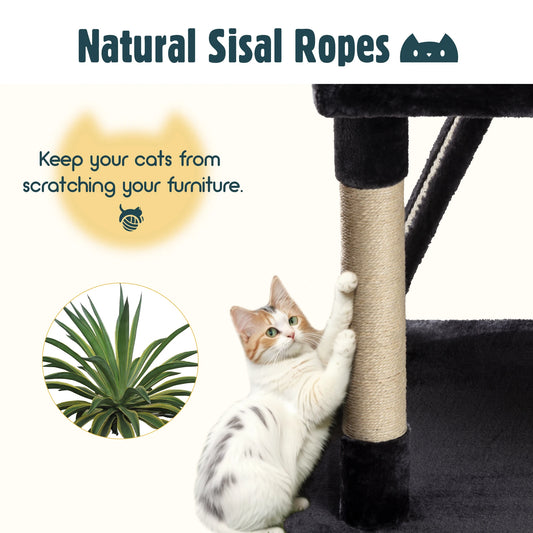 Give your cats the ultimate playground with the 65-inch Multi-Level Cat Tree Tower, featuring cozy plush perches, fun baskets, and durable sisal scratching posts for endless climbing, lounging, and playtime!