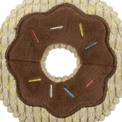 Durable Squeaky Plush Dog Toy Chocolate Donut Chew Small Breeds
