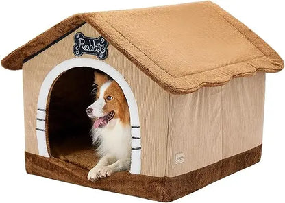 Indoor Dog House with Frame, Insulated Cozy, Suitable for 25-60 lb, Large Plus (30"×26"×25"), Gray
