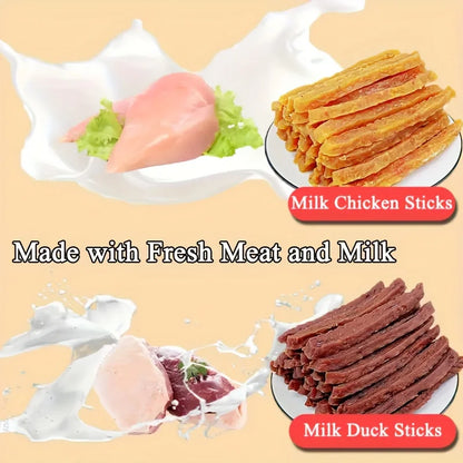 Soft Chew Dog Treats For Small, Medium And Large Dogs, Dried Milk Chicken/Duck Sticks, Healthy