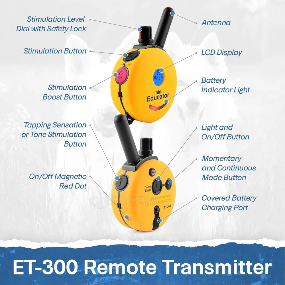 1/2 Mile Remote Waterproof Trainer Mini Educator Remote Training Collar - 100 Training Levels Plus Vibration
