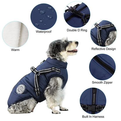Keep your pup cand dry with this Winter Warm Dog Jacket — a waterproof fleece coat with a built-in harness, perfect for small to large dogs during chilly walks.