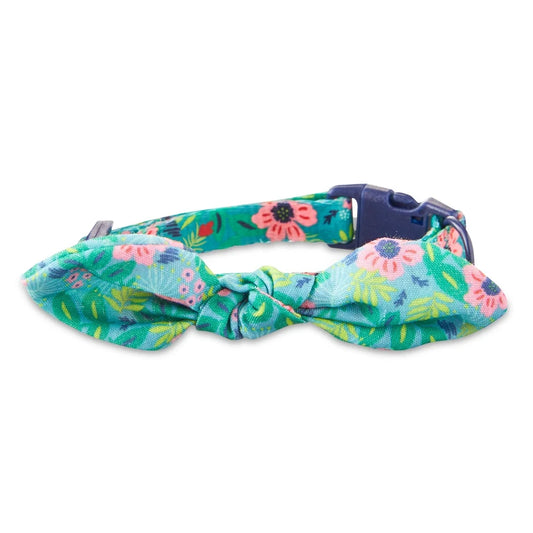 Adjustable Jungle Floral Dog Collar with Bow. XS Small Dogs. Comfortable Leash Attachment Perfect Spring Summer