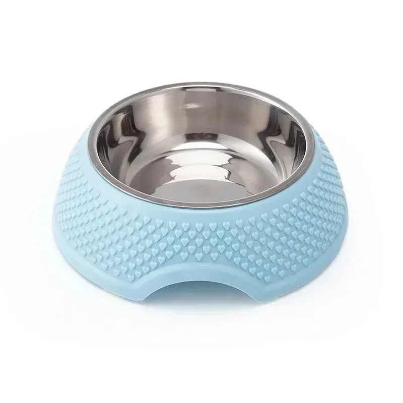 Feeding Bowl.  Drinking Dish, Stainless Steel Sealed Bowl Pink Green Blue With Heart-Shaped Pattern